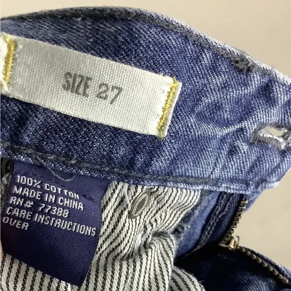 Madewell Sz 27 Slim Boy Jeans Blue 100% Cotton Distressed Detail Pants - Picture 7 of 7